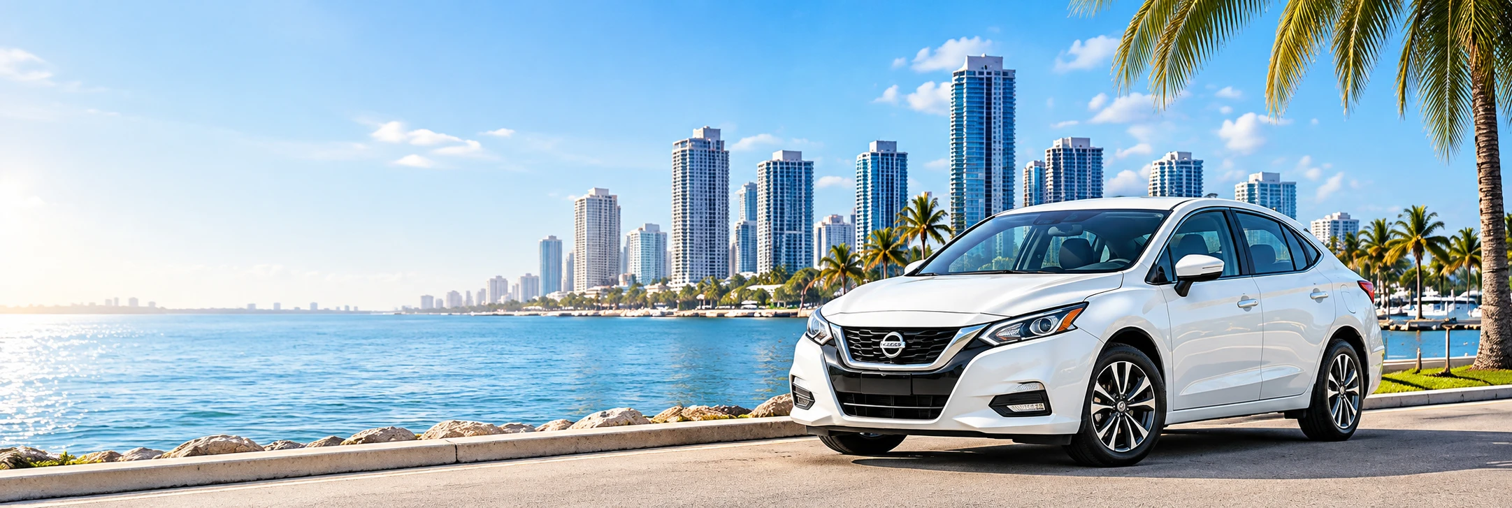 Auto blanco junto al waterfront de Florida
